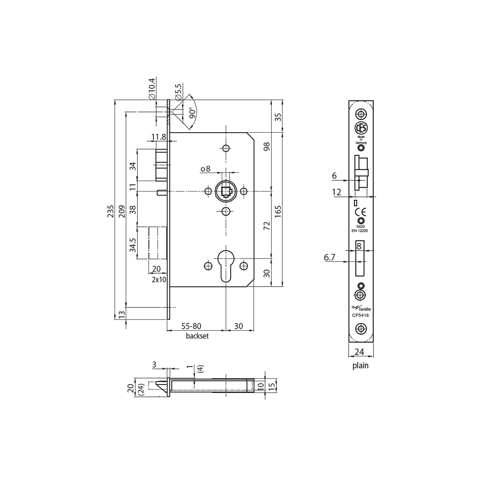 CESlocks 9100SP Mortise Sashlock with Anti-Thrust Latch Premium Class - Warrington Certifire Certificate - Made in Germany