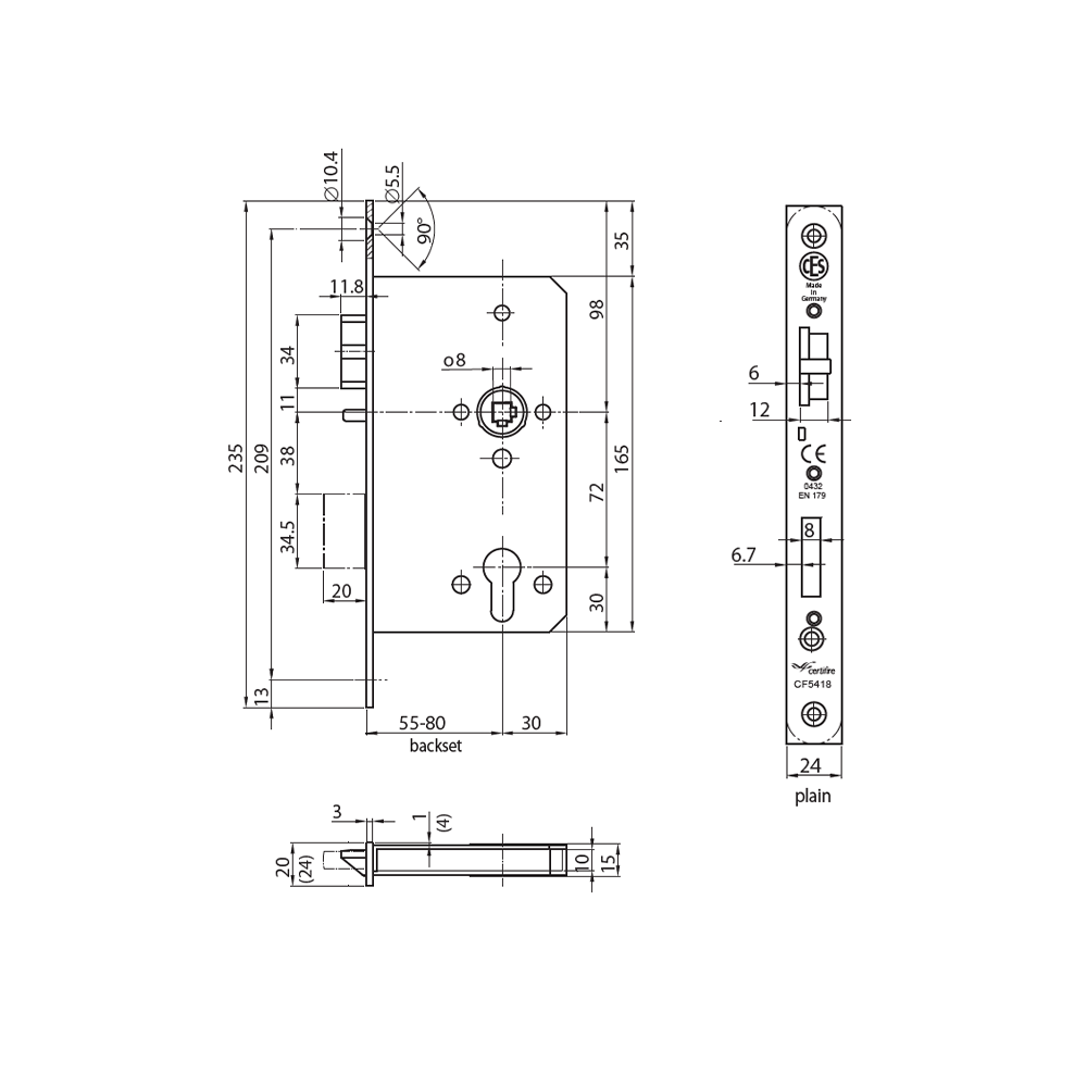 CESlocks  9100E-SP Mortise Escape Lock with Anti-Thrust Latch - Premium Class - Warrington Certifire Certificate - Made in Germany